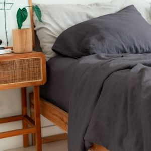 Baloo Linen Fitted Sheet - Charcoal, Full size
